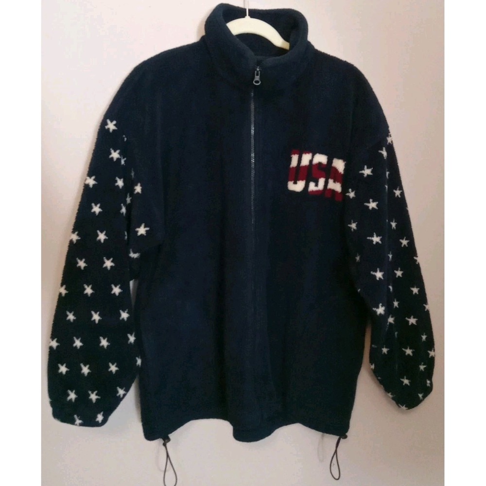 Bear Ridge Outfitters USA Red White Blue Zip Long‎ Sleeve Fleece Jacket Size L